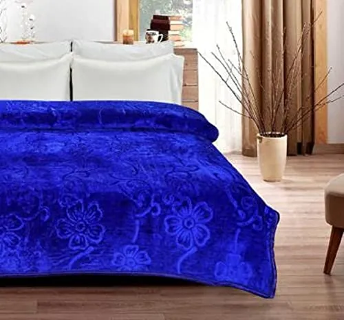 ARIVETS 500 TC Winter | Mild-Winter Solid | Floral Super Soft Warm Mink Single Bed Ac Bed Blankets for Winter, Lightweight Ac Kambal (Blue, Single - 85x56 Inch)