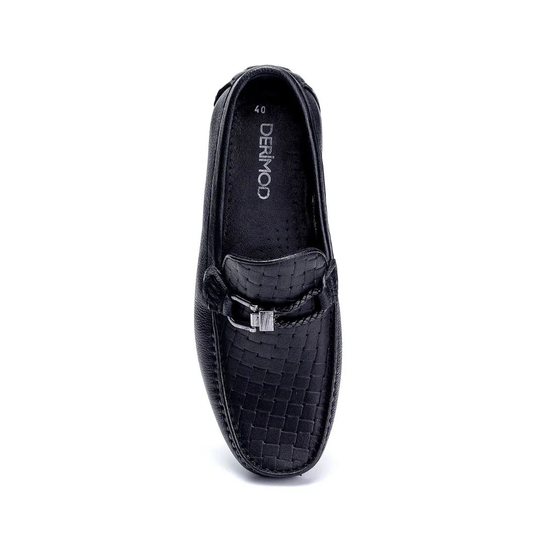 Black Men Leather Printed Loafer