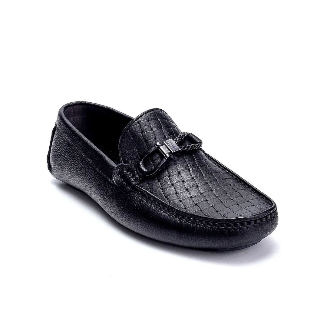 Black Men Leather Printed Loafer