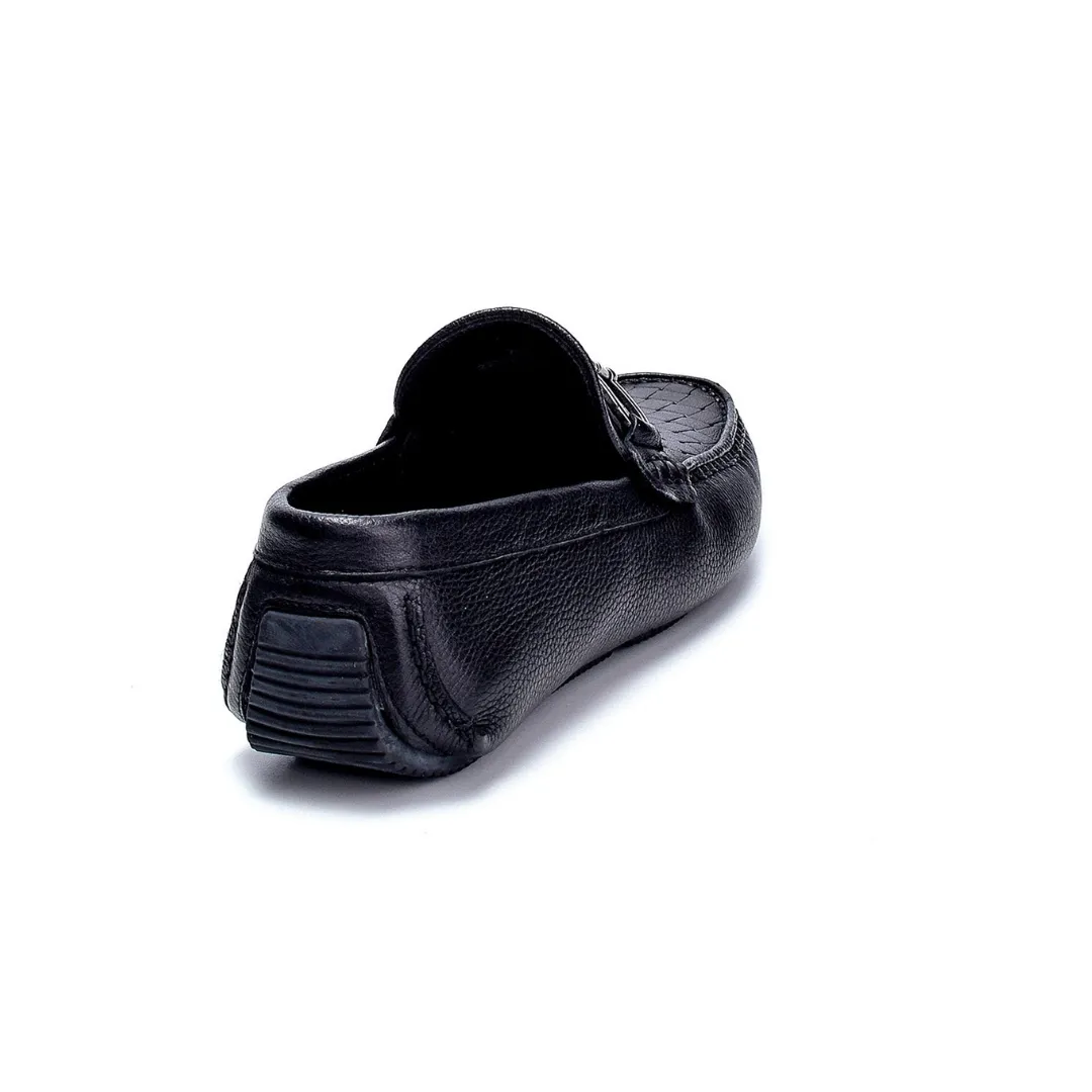 Black Men Leather Printed Loafer