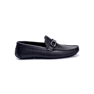 Black Men Leather Printed Loafer