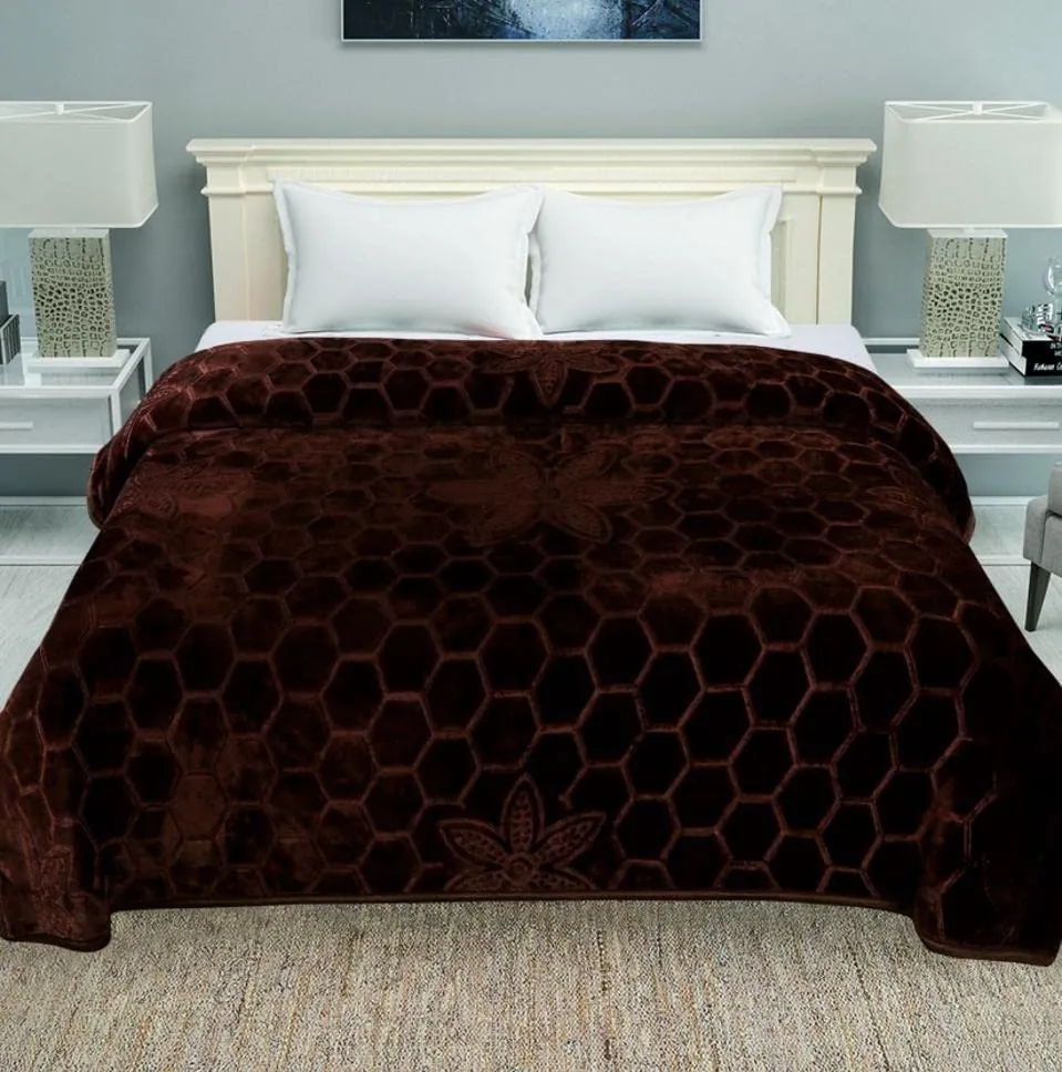 COMFORT PLANET 500 TC Velvet Floral Embossed Super Soft for Winter Heavy Single Bed Mink Blanket (Brown, Single Bed - 85x60 Inch)