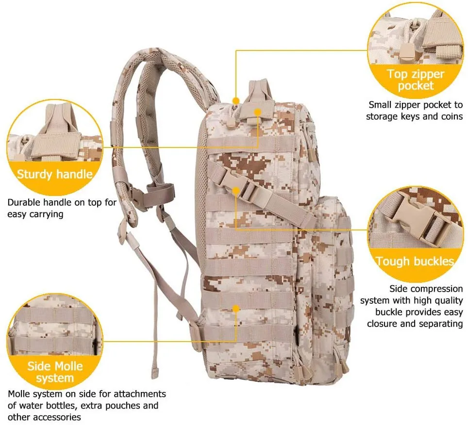 Oleader 30L Tactical Backpack Military Molle 3 Day Assault Pack Bug out Bag Rucksack for Outdoor Hiking Shooting Camping Trekking Hunting