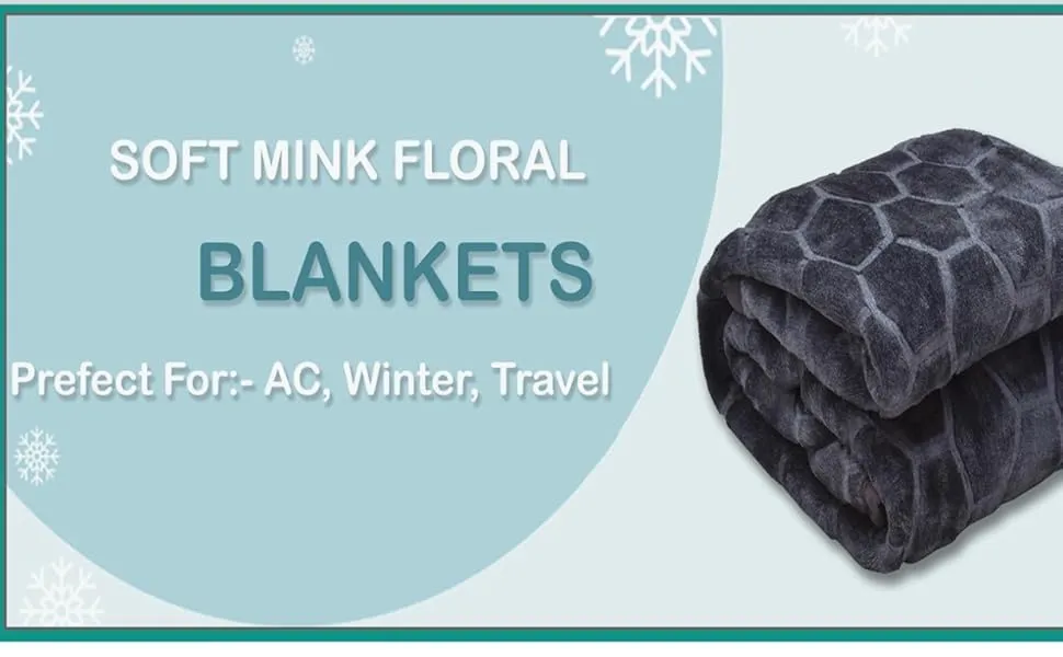 TEEJA Mink Floral Embossed Super Soft Heavy Bed Velvet for Winter Blanket Quilt Rajai (Gray, Single Bed)