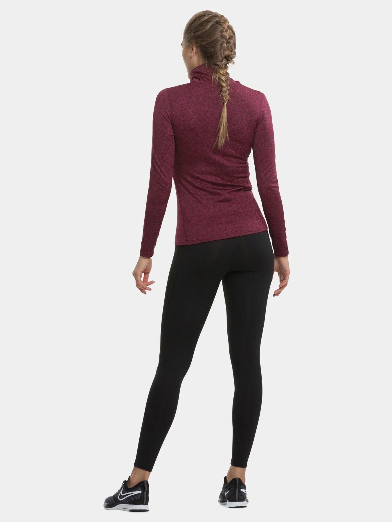 Warm-Up Thermal Long Sleeve Funnel Neck Top For Women With Brushed Inner Fabric, Thumbholes & Reflective Strips