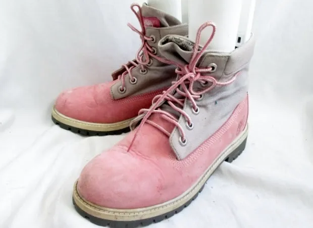 Youth Girls TIMBERLAND 16949 Hiking Trekking Boot Suede Leather Shoe PINK 4.5